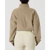 QINSEN Women’s Full Zip Fleece Short Jacket Warm Winter Long Sleeve Stand Collar Sherpa Crop Coat(Camel)