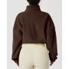 QINSEN Women’s Full Zip Fleece Short Jacket Warm Winter Long Sleeve Stand Collar Sherpa Crop Coat(Caramel Coffee)