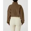 QINSEN Women’s Full Zip Fleece Short Jacket Warm Winter Long Sleeve Stand Collar Sherpa Crop Coat(Chestnut)