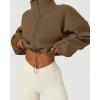 QINSEN Women’s Full Zip Fleece Short Jacket Warm Winter Long Sleeve Stand Collar Sherpa Crop Coat(Chestnut)