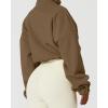 QINSEN Women’s Full Zip Fleece Short Jacket Warm Winter Long Sleeve Stand Collar Sherpa Crop Coat(Chestnut)