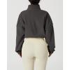 QINSEN Women’s Full Zip Fleece Short Jacket Warm Winter Long Sleeve Stand Collar Sherpa Crop Coat(Dark Grey)