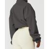 QINSEN Women’s Full Zip Fleece Short Jacket Warm Winter Long Sleeve Stand Collar Sherpa Crop Coat(Dark Grey)