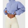 QINSEN Women’s Full Zip Fleece Short Jacket Warm Winter Long Sleeve Stand Collar Sherpa Crop Coat(Dusty Purple)