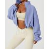 QINSEN Women’s Full Zip Fleece Short Jacket Warm Winter Long Sleeve Stand Collar Sherpa Crop Coat(Dusty Purple)