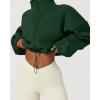 QINSEN Women’s Full Zip Fleece Short Jacket Warm Winter Long Sleeve Stand Collar Sherpa Crop Coat(Forest Green)