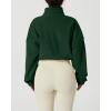 QINSEN Women’s Full Zip Fleece Short Jacket Warm Winter Long Sleeve Stand Collar Sherpa Crop Coat(Forest Green)