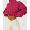 QINSEN Women’s Full Zip Fleece Short Jacket Warm Winter Long Sleeve Stand Collar Sherpa Crop Coat(Innuendo Rosy)