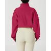 QINSEN Women’s Full Zip Fleece Short Jacket Warm Winter Long Sleeve Stand Collar Sherpa Crop Coat(Innuendo Rosy)