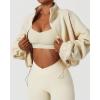 QINSEN Women’s Full Zip Fleece Short Jacket Warm Winter Long Sleeve Stand Collar Sherpa Crop Coat(Ivory)