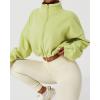 QINSEN Women’s Full Zip Fleece Short Jacket Warm Winter Long Sleeve Stand Collar Sherpa Crop Coat(Lime Green)