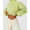 QINSEN Women’s Full Zip Fleece Short Jacket Warm Winter Long Sleeve Stand Collar Sherpa Crop Coat(Lime Green)