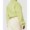 QINSEN Women’s Full Zip Fleece Short Jacket Warm Winter Long Sleeve Stand Collar Sherpa Crop Coat(Lime Green)