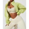 QINSEN Women’s Full Zip Fleece Short Jacket Warm Winter Long Sleeve Stand Collar Sherpa Crop Coat(Lime Green)