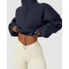 QINSEN Women’s Full Zip Fleece Short Jacket Warm Winter Long Sleeve Stand Collar Sherpa Crop Coat(Navy)