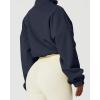 QINSEN Women’s Full Zip Fleece Short Jacket Warm Winter Long Sleeve Stand Collar Sherpa Crop Coat(Navy)