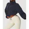 QINSEN Women’s Full Zip Fleece Short Jacket Warm Winter Long Sleeve Stand Collar Sherpa Crop Coat(Navy)