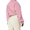 QINSEN Women’s Full Zip Fleece Short Jacket Warm Winter Long Sleeve Stand Collar Sherpa Crop Coat(Pink)