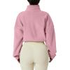 QINSEN Women’s Full Zip Fleece Short Jacket Warm Winter Long Sleeve Stand Collar Sherpa Crop Coat(Pink)