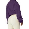 QINSEN Women’s Full Zip Fleece Short Jacket Warm Winter Long Sleeve Stand Collar Sherpa Crop Coat(Purple)