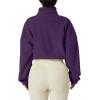 QINSEN Women’s Full Zip Fleece Short Jacket Warm Winter Long Sleeve Stand Collar Sherpa Crop Coat(Purple)