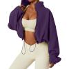 QINSEN Women’s Full Zip Fleece Short Jacket Warm Winter Long Sleeve Stand Collar Sherpa Crop Coat(Purple)