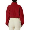 QINSEN Women’s Full Zip Fleece Short Jacket Warm Winter Long Sleeve Stand Collar Sherpa Crop Coat(Red)