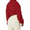 QINSEN Women’s Full Zip Fleece Short Jacket Warm Winter Long Sleeve Stand Collar Sherpa Crop Coat(Red)