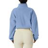 QINSEN Women’s Full Zip Fleece Short Jacket Warm Winter Long Sleeve Stand Collar Sherpa Crop Coat(Sky Blue)