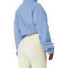 QINSEN Women’s Full Zip Fleece Short Jacket Warm Winter Long Sleeve Stand Collar Sherpa Crop Coat(Sky Blue)