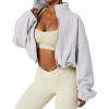 QINSEN Women’s Full Zip Fleece Short Jacket Warm Winter Long Sleeve Stand Collar Sherpa Crop Coat(White)