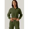 QINSEN Womens Half Zip Crop Sweatshirt High Neck Long Sleeve Pullover Cropped Top(Olive Green)