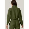 QINSEN Womens Half Zip Crop Sweatshirt High Neck Long Sleeve Pullover Cropped Top(Olive Green)