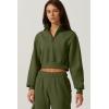QINSEN Womens Half Zip Crop Sweatshirt High Neck Long Sleeve Pullover Cropped Top(Olive Green)