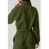 QINSEN Womens Half Zip Crop Sweatshirt High Neck Long Sleeve Pullover Cropped Top(Olive Green)