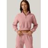 QINSEN Womens Half Zip Crop Sweatshirt High Neck Long Sleeve Pullover Cropped Top(Peachskin)