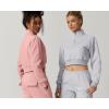 QINSEN Womens Half Zip Crop Sweatshirt High Neck Long Sleeve Pullover Cropped Top(Peachskin)