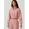 QINSEN Womens Half Zip Crop Sweatshirt High Neck Long Sleeve Pullover Cropped Top(Peachskin)