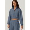 QINSEN Womens Half Zip Crop Sweatshirt High Neck Long Sleeve Pullover Cropped Top(Slate Blue)