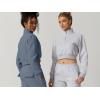 QINSEN Womens Half Zip Crop Sweatshirt High Neck Long Sleeve Pullover Cropped Top(Slate Blue)
