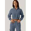 QINSEN Womens Half Zip Crop Sweatshirt High Neck Long Sleeve Pullover Cropped Top(Slate Blue)