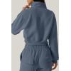QINSEN Womens Half Zip Crop Sweatshirt High Neck Long Sleeve Pullover Cropped Top(Slate Blue)
