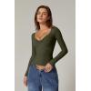 QINSEN Womens Long Sleeve Twist Front V Neck T Shirts Double Lined Slim Fit Trendy Top Tee(Army Green)