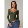 QINSEN Womens Long Sleeve Twist Front V Neck T Shirts Double Lined Slim Fit Trendy Top Tee(Army Green)