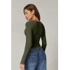 QINSEN Womens Long Sleeve Twist Front V Neck T Shirts Double Lined Slim Fit Trendy Top Tee(Army Green)