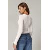 QINSEN Womens Long Sleeve Twist Front V Neck T Shirts Double Lined Slim Fit Trendy Top Tee(Beige)