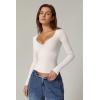 QINSEN Womens Long Sleeve Twist Front V Neck T Shirts Double Lined Slim Fit Trendy Top Tee(Beige)