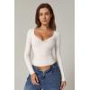 QINSEN Womens Long Sleeve Twist Front V Neck T Shirts Double Lined Slim Fit Trendy Top Tee(Beige)