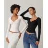 QINSEN Womens Long Sleeve Twist Front V Neck T Shirts Double Lined Slim Fit Trendy Top Tee(Beige)