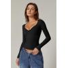 QINSEN Womens Long Sleeve Twist Front V Neck T Shirts Double Lined Slim Fit Trendy Top Tee(Black)